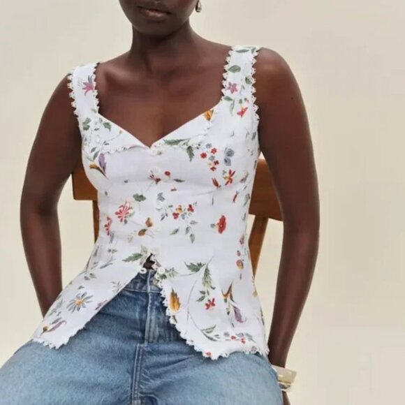 BEST Reformation Viola Linen Top Sz6 Corsini Floral Spring French Causal - Picture 9 of 11